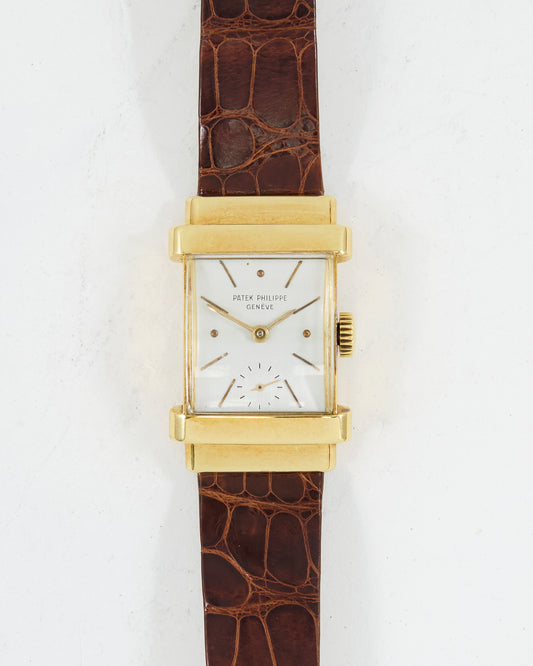 PATEK PHILIPPE TOP HAT 1450 IN YELLOW GOLD SIGNED STRAP & BUCKLE WITH EXTRACT OF ARCHIVES