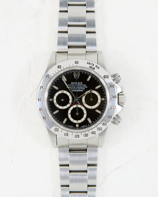 ROLEX DAYTONA INVERTED SIX BLACK DIAL & BRUSHED BRACELET